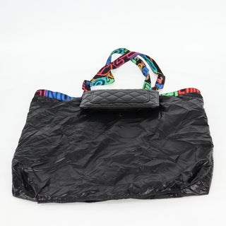 Chanel Foldable Tote Bag with Chain Quilted Caviar with Printed Nylon