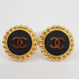 Chanel Vintage CC Logo Round Clip on Earrings Textured Metal