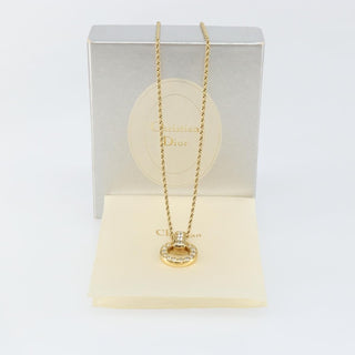 Christian Dior CD Round Pendant Necklace Metal and Crystals