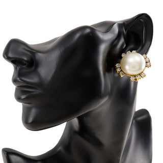 Chanel Vintage Round Clip-On Earrings Metal with Faux Pearl
