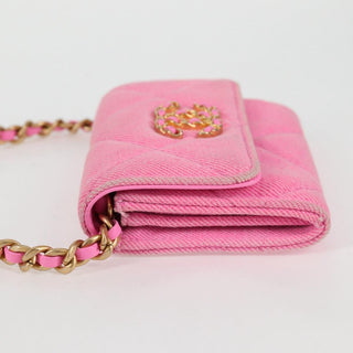 Chanel 19 Flap Coin Purse With Chain Quilted Denim