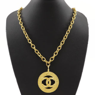Chanel Vintage CC Round Cut-Out Pendant Necklace Metal