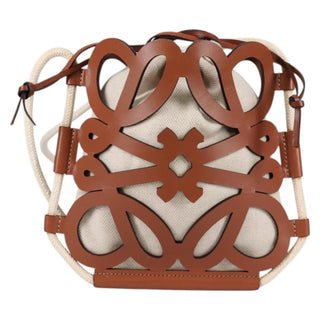 Loewe Anagram Drawstring Bucket Crossbody Bag Leather with Canvas
