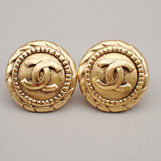 Chanel Vintage CC Round Clip-On Earrings Metal