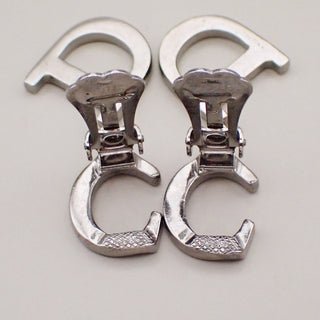 Christian Dior CD Logo Rhinestone Drop Earrings Clip-On Rhinestone,Silver Plated