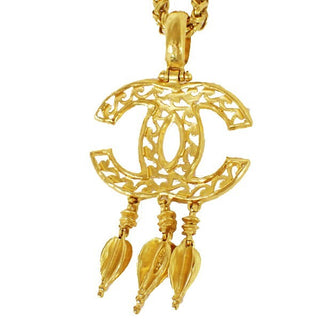 Chanel Vintage CC Fringe Pendant Necklace Metal