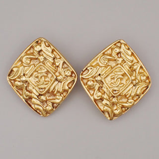 Chanel Vintage CC Diamond Clip-On Earrings Metal