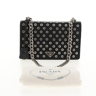 Prada Grommet Chain Flap Shoulder Bag Tessuto with Soft Calf