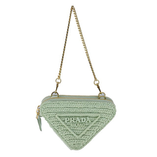 Prada Triangle Logo Zip Around Shoulder Bag Raffia and Leather