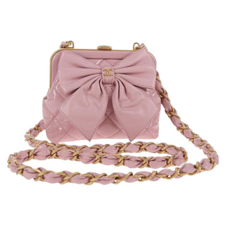 Chanel Bow Frame Clutch With Chain Quilted Patent with Lambskin