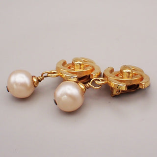 Chanel Vintage CC Drop Clip-On Earrings Metal with Faux Pearl