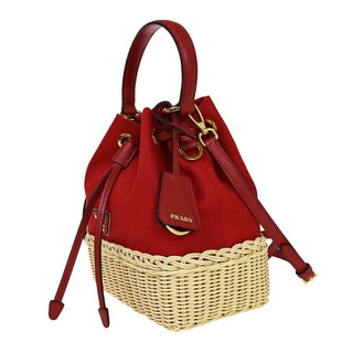Prada Drawstring Bucket bag Canvas and Wicker