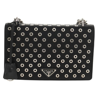 Prada Grommet Chain Flap Shoulder Bag Tessuto with Soft Calf