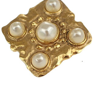 Chanel Vintage CC Diamond Clip-On Earrings Metal and Imitation Pearl
