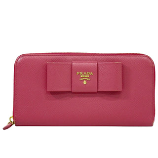 Prada Bow Zip Around Wallet Saffiano Leather