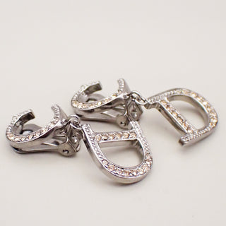 Christian Dior CD Logo Rhinestone Drop Earrings Clip-On Rhinestone,Silver Plated