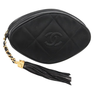 Chanel Vintage Diamond CC Tassel Clutch Quilted Satin
