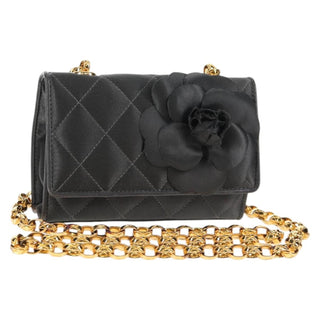 Chanel Vintage Camellia Flap Crossbody Bag Satin and Mesh