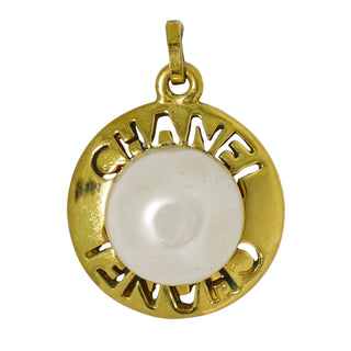 Chanel CC Logo Chain Pendant Necklace Imitation Pearl Imitation pearl with Gold-Plated and Beads