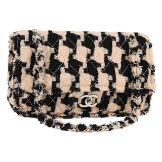 Chanel Classic Single Flap Bag Quilted Houndstooth Tweed and Ribbon