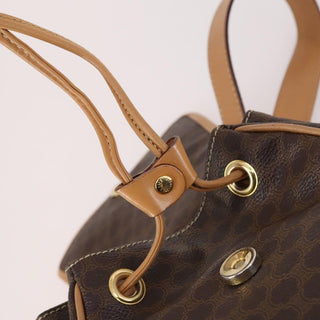 Celine Vintage Drawstring Flap Backpack Macadam Coated Canvas