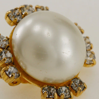 Chanel Vintage Round Clip-On Earrings Metal with Faux Pearl