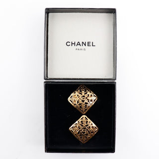 Chanel Vintage CC Square Clip-On Earrings Metal