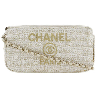 Chanel Deauville Double Zip Clutch with Chain Raffia