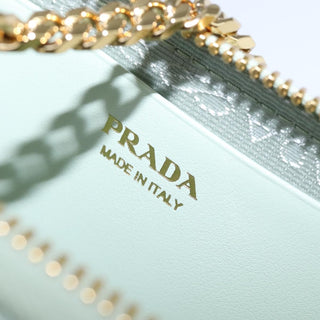 Prada Triangle Logo Zip Around Shoulder Bag Raffia and Leather