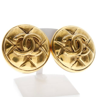 Chanel Vintage CC Quilted Round Button Clip-On Earrings Metal