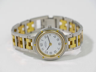 Hermes Clipper Quartz Watch Stainless Steel with Plated Metal and Mother of Pearl