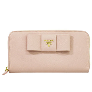 Prada Bow Zip Around Wallet Saffiano Leather