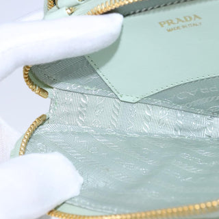 Prada Triangle Logo Zip Around Shoulder Bag Raffia and Leather