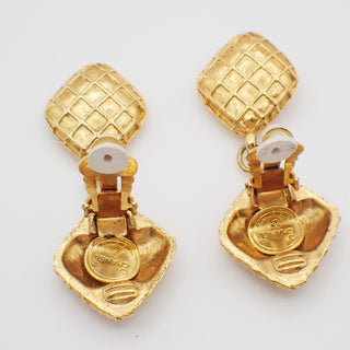 Chanel Vintage Drop Clip On Earrings Crystal with Metal