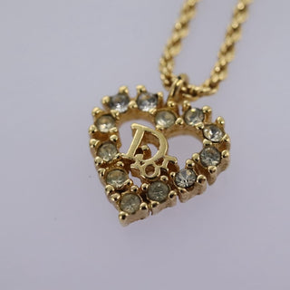 Christian Dior Logo Heart Pendant Necklace Metal with Crystal