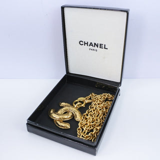Chanel Vintage Quilted CC Pendant Necklace Metal