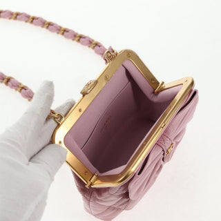 Chanel Bow Frame Clutch With Chain Quilted Patent with Lambskin