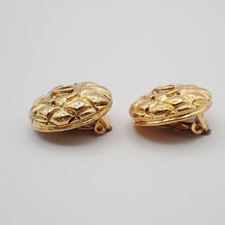 Chanel Vintage CC Quilted Round Button Clip-On Earrings Metal