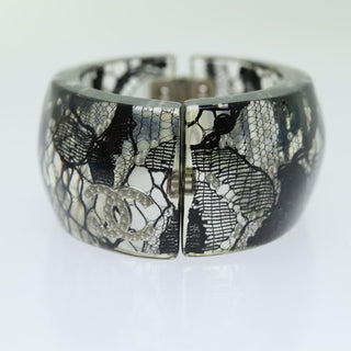 Chanel CC Hinged Bangle Bracelet Resin with Lace and Faux Pearls