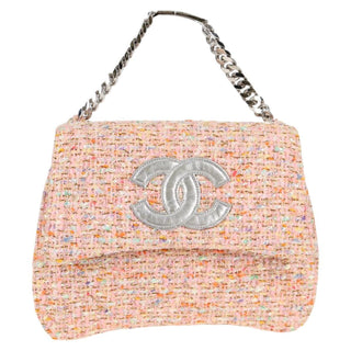 Chanel Vintage CC Chain Top Handle Bag Quilted Tweed