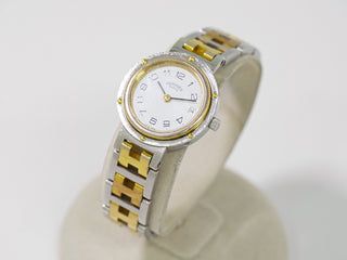 Hermes Clipper Quartz Watch Stainless Steel with Plated Metal and Mother of Pearl