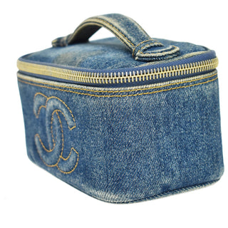 Chanel Vintage Timeless Zip Around Vanity Case Denim