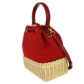 Prada Drawstring Bucket bag Canvas and Wicker