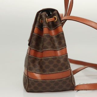 Celine Vintage Drawstring Flap Backpack Macadam Coated Canvas