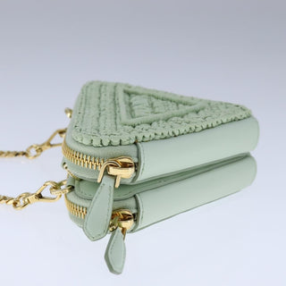 Prada Triangle Logo Zip Around Shoulder Bag Raffia and Leather