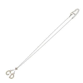 Christian Dior Bow CD Pendant Necklace Metal with Crystal