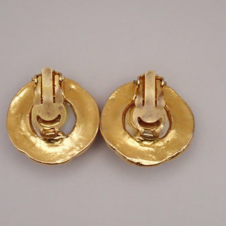 Chanel Vintage Round Chain Clip-On Earrings Metal with Faux Pearl