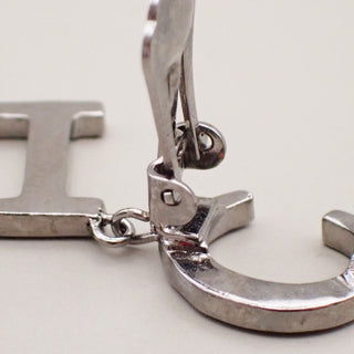 Christian Dior CD Logo Rhinestone Drop Earrings Clip-On Rhinestone,Silver Plated