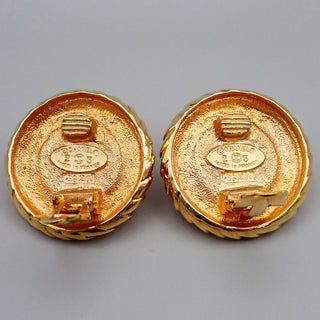 Chanel Vintage Round Clip-On Earrings Metal with Faux Pearl