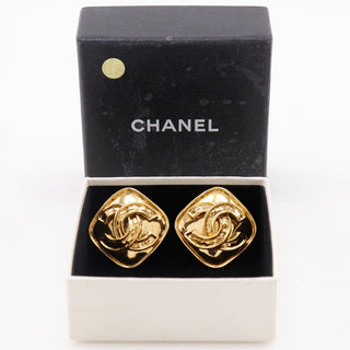 Chanel Vintage Diamond Clip-On Earrings Gold-plated